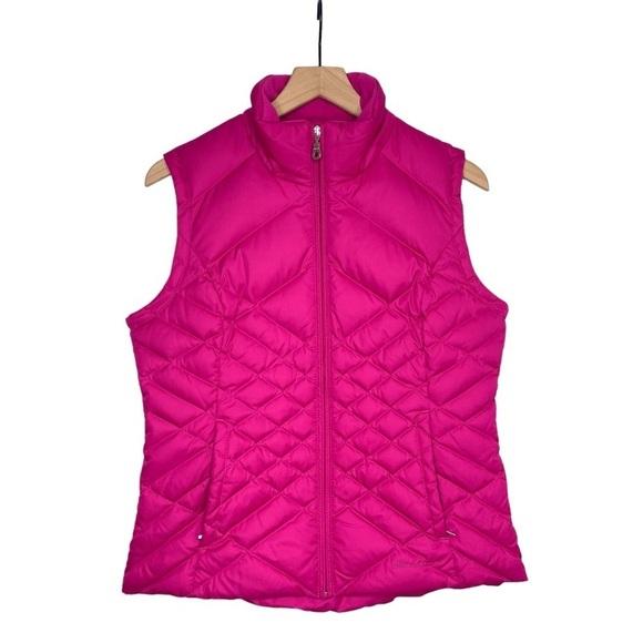 Eddie Bauer Puffer Vest Womens Small Goose Down Quilted Full Zip Insulated Pink - Picture 1 of 12